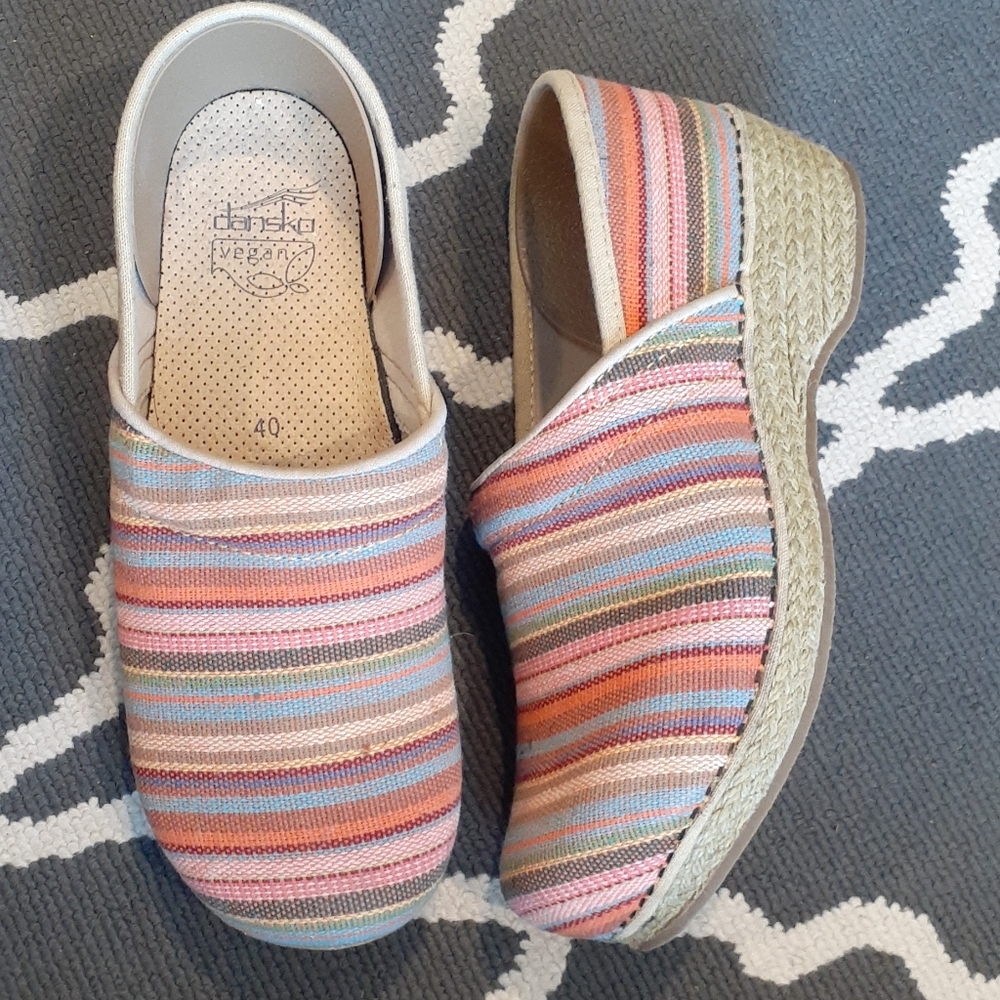 Dansko Vegan Multi-colored Striped Clogs 40